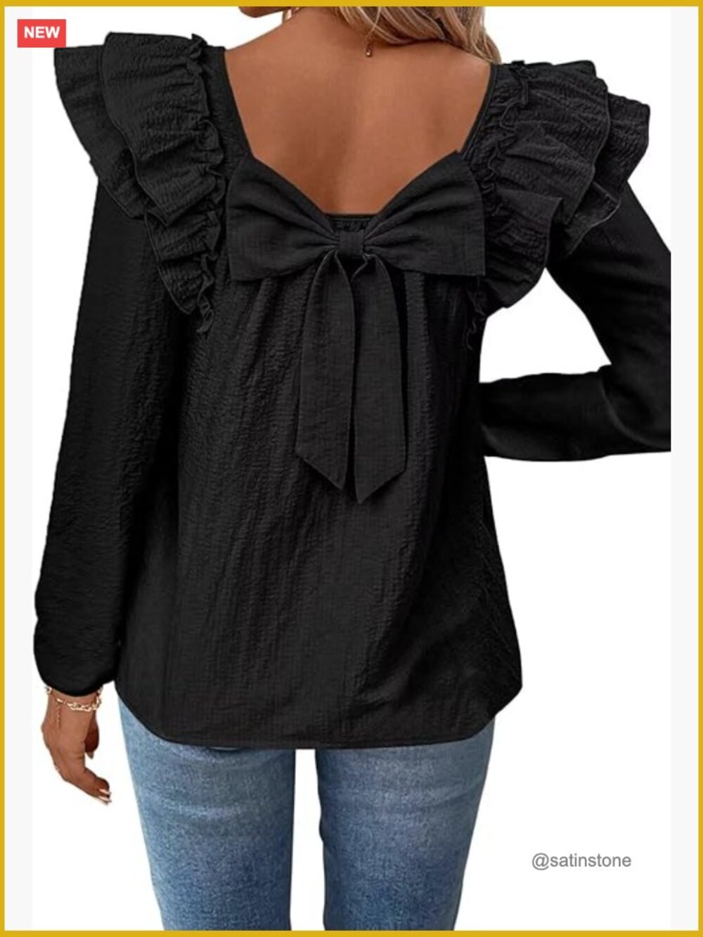 Long Sleeve Ruffle Sleeve Tunic Top with Bow Tie Back